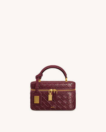Sac à main avec anse supérieure en forme de boîte et texture tissée Cleo - Bordeaux