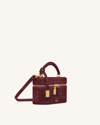 Sac à main avec anse supérieure en forme de boîte et texture tissée Cleo - Bordeaux