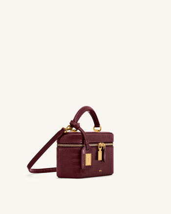 Sac à main avec anse supérieure en forme de boîte Cleo - Bordeaux Croco