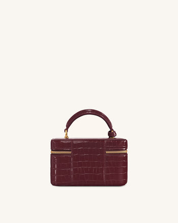 Sac à main avec anse supérieure en forme de boîte Cleo - Bordeaux Croco