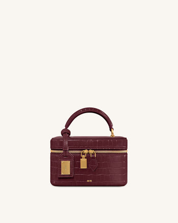 Sac à main avec anse supérieure en forme de boîte Cleo - Bordeaux Croco