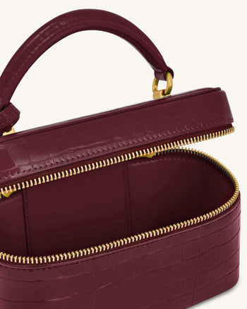 Sac à main avec anse supérieure en forme de boîte Cleo - Bordeaux Croco