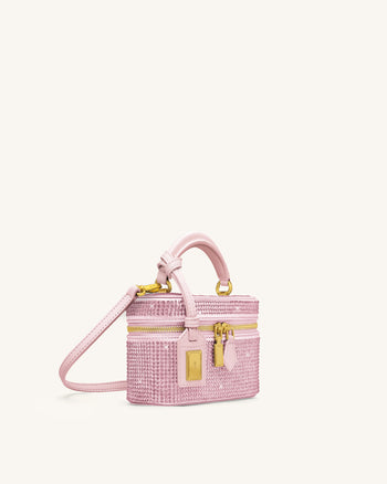 Sac à main avec anse supérieure en forme de boîte et cristal artificiel Cleo - Rose