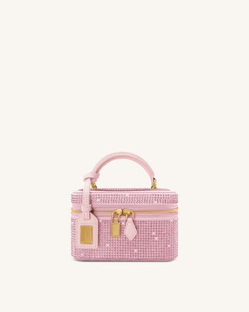 Sac à main avec anse supérieure en forme de boîte et cristal artificiel Cleo - Rose