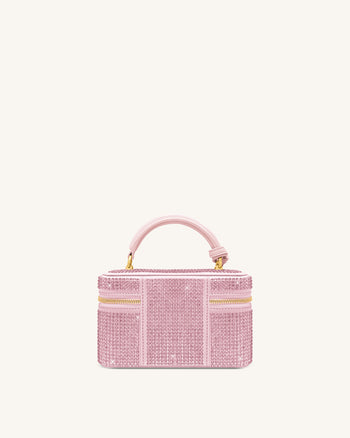 Sac à main avec anse supérieure en forme de boîte et cristal artificiel Cleo - Rose