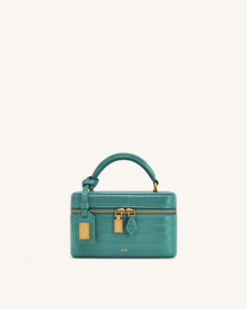 Sac à poignée supérieure forme boîte Cleo - Croco vert