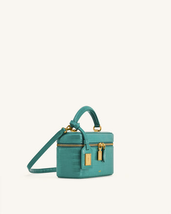 Sac à poignée supérieure forme boîte Cleo - Croco vert