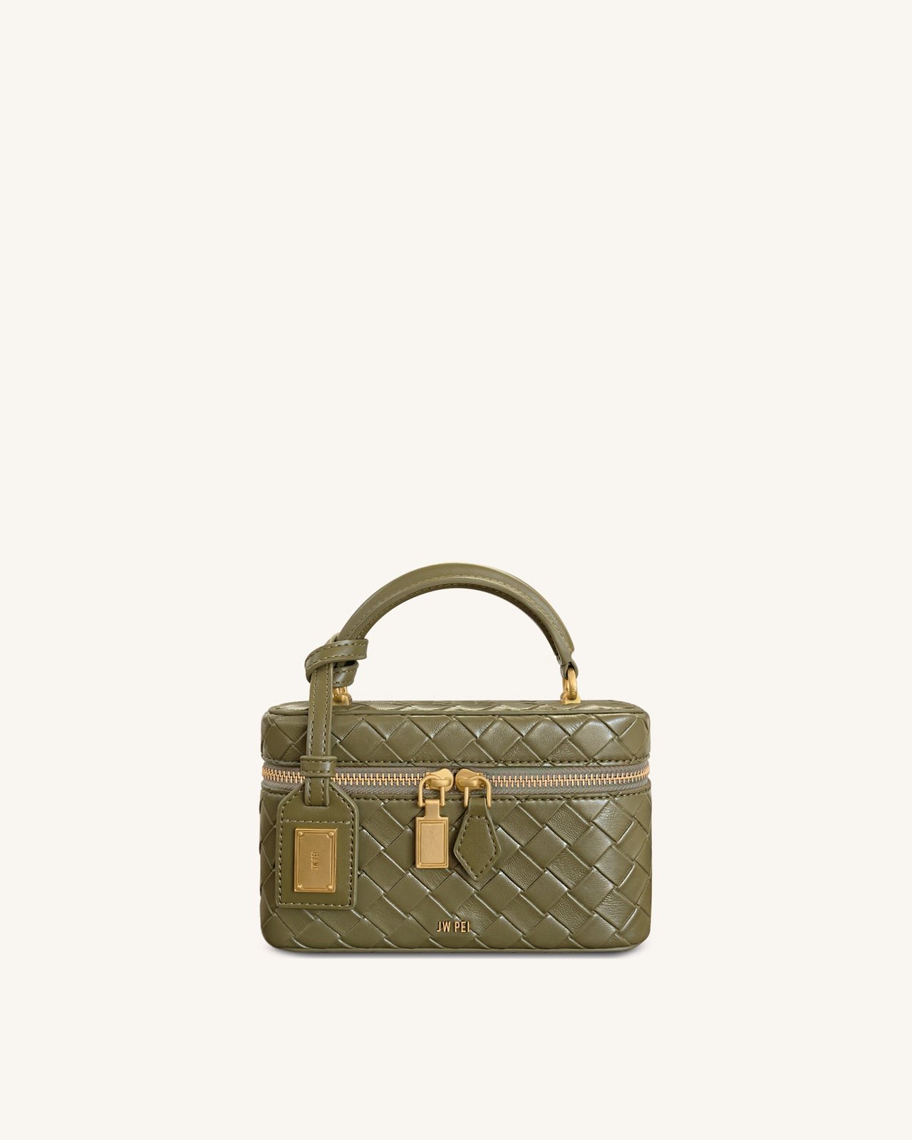 Sac à main avec anse supérieure en forme de boîte et texture tissée Cleo - Vert olive