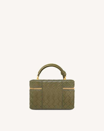 Sac à main avec anse supérieure en forme de boîte et texture tissée Cleo - Vert olive