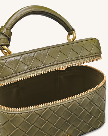 Sac à main avec anse supérieure en forme de boîte et texture tissée Cleo - Vert olive
