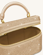 Sac à main avec anse supérieure en forme de boîte et cristal artificiel Cleo - Champagne