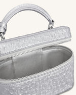 Sac à main avec anse supérieure en forme de boîte et texture imitation autruche Cleo - Argent