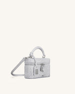 Sac à main avec anse supérieure en forme de boîte et texture imitation autruche Cleo - Argent