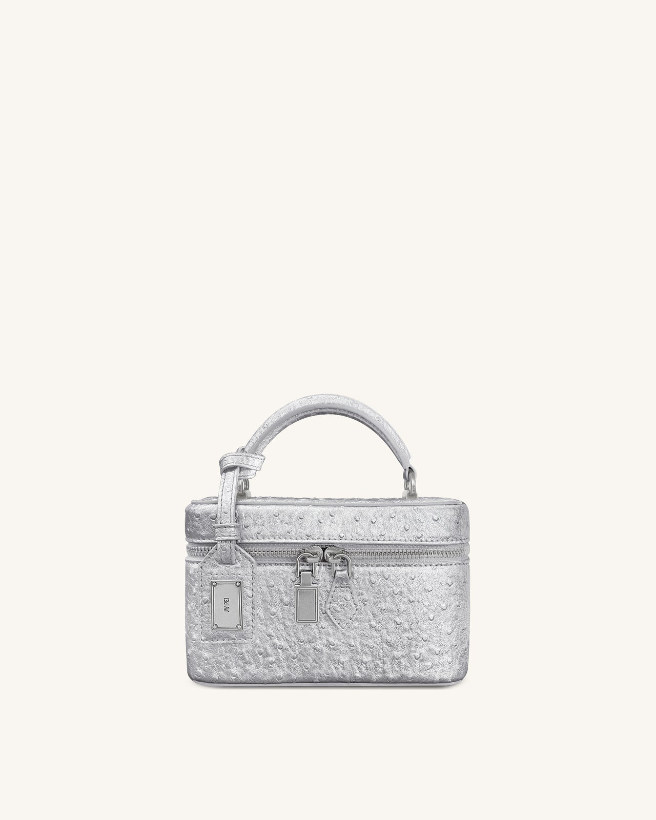 Sac à main avec anse supérieure en forme de boîte et texture imitation autruche Cleo - Argent