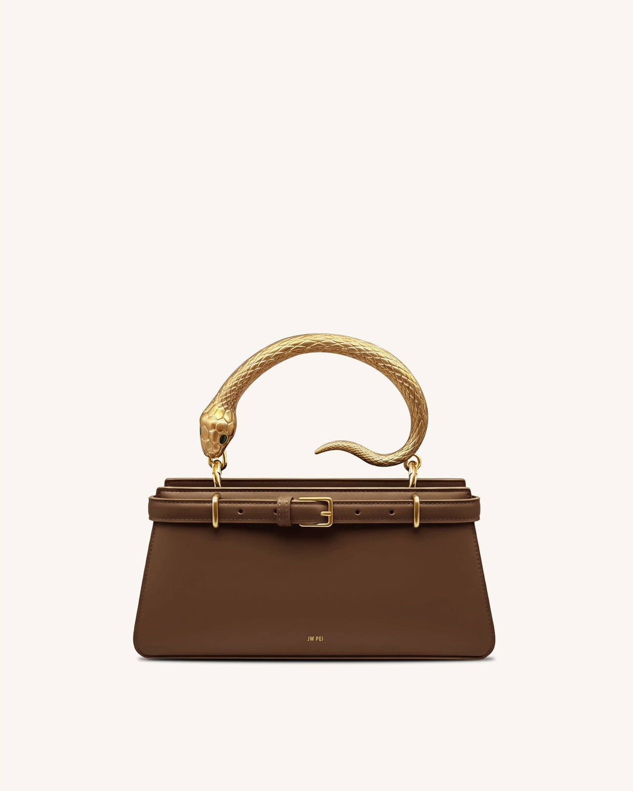 Elena Sac à main à poignée serpent - Marron foncé