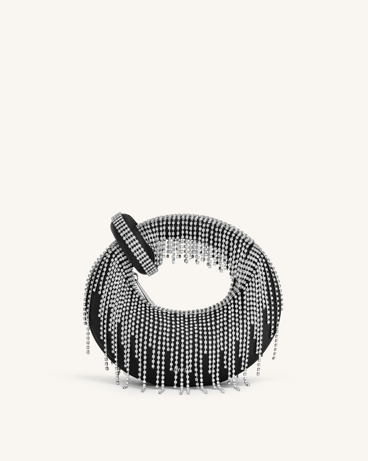 Sac à main mini en satin artificiel avec poignée supérieure en cristal - Noir