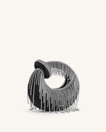 Sac à main mini en satin artificiel avec poignée supérieure en cristal - Noir