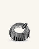 Sac à main mini en satin artificiel avec poignée supérieure en cristal - Noir