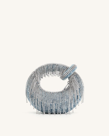 Sac à main mini à poignée Abacus en denim et cristal artificiel - Bleu