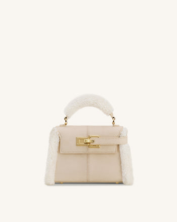 Sac à main Elise avec bordure en fausse fourrure - Taupe