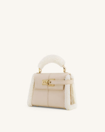 Sac à main Elise avec bordure en fausse fourrure - Taupe