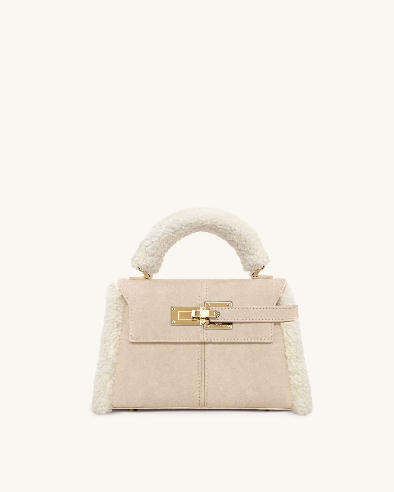 Sac à main Elise avec bordure en fausse fourrure - Taupe