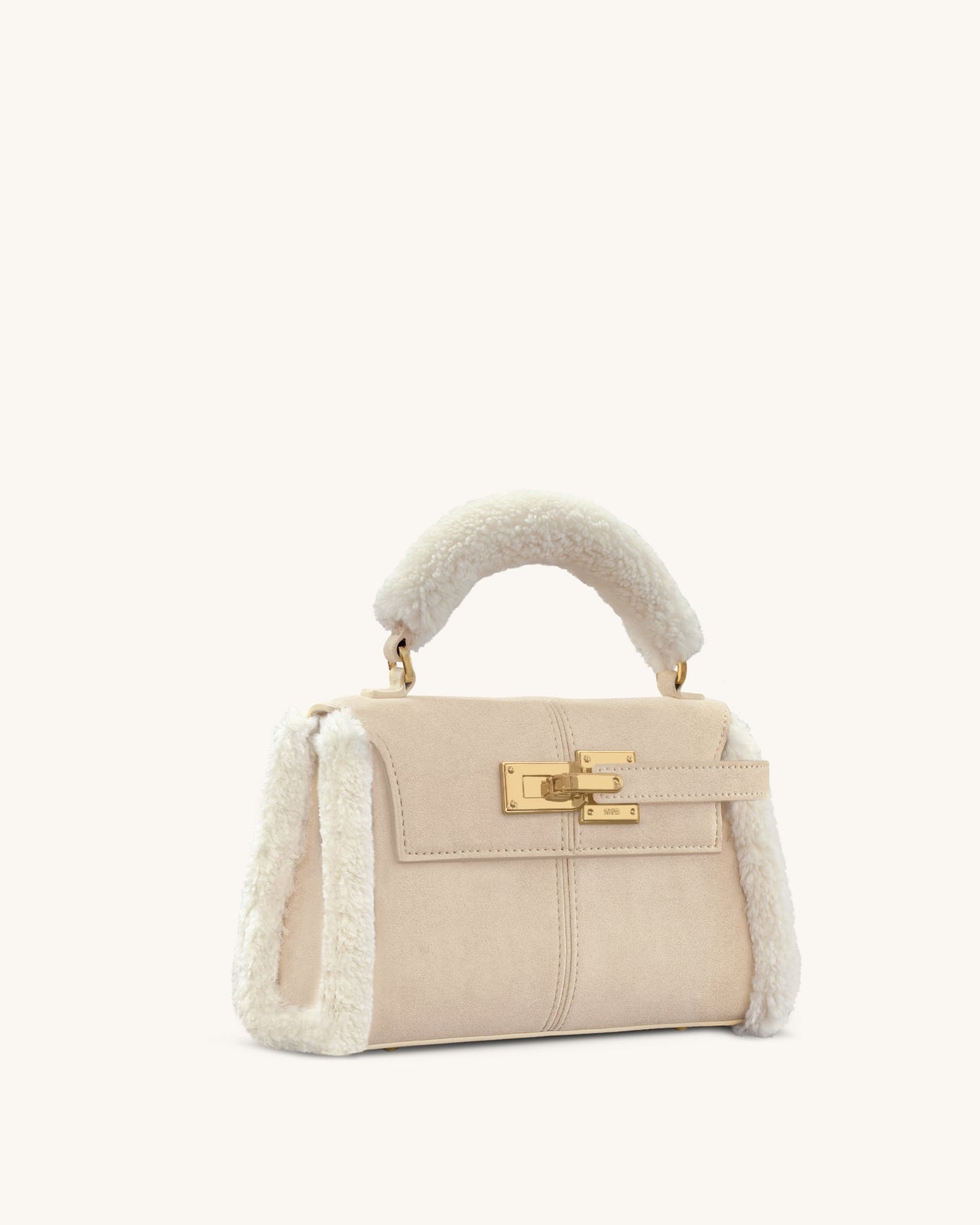 Sac à main Elise avec bordure en fausse fourrure - Taupe