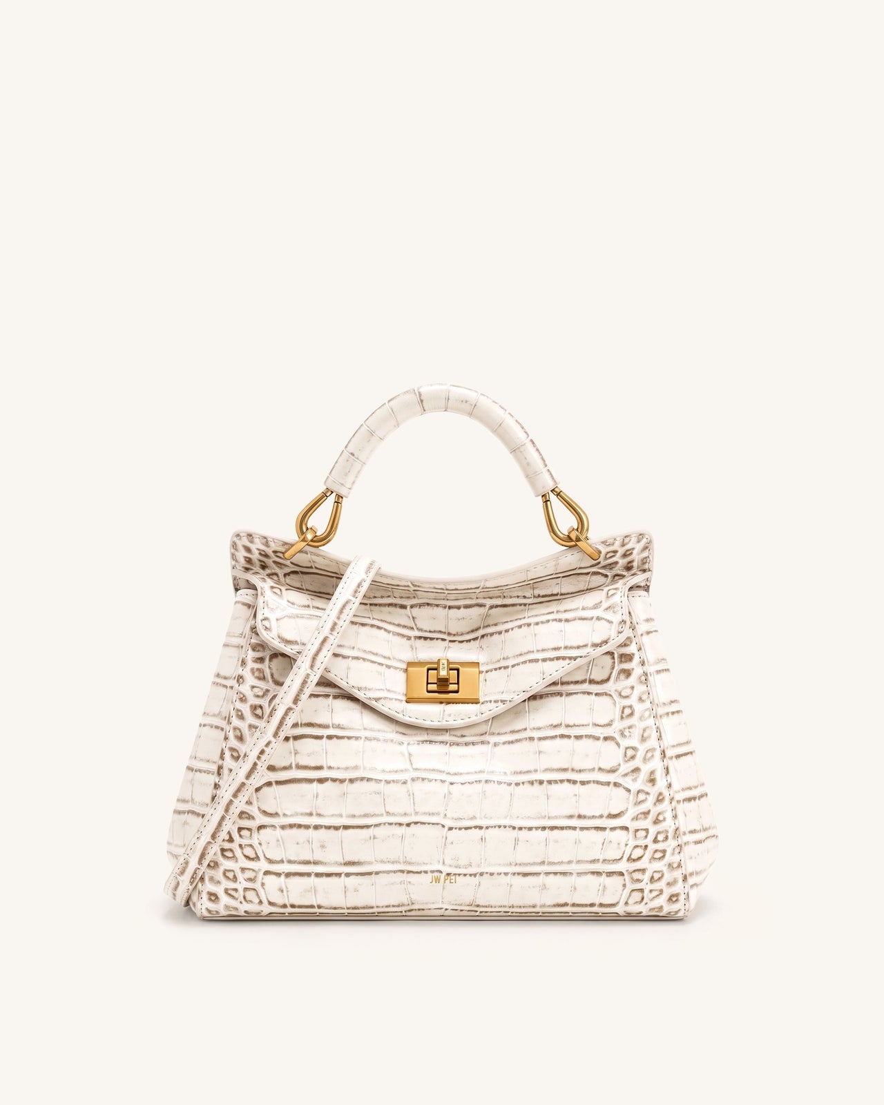 Lucia Sac classique à poignée supérieure - Effet croco blanc cassé