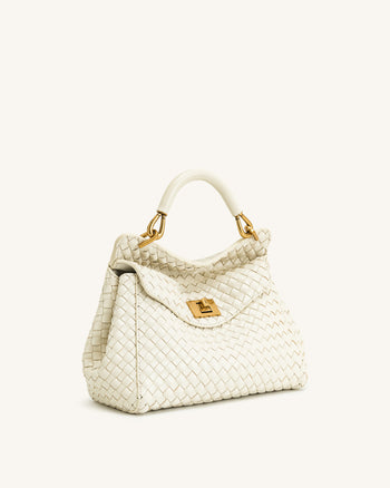 Sac tressé classique à poignée Lucia – Blanc