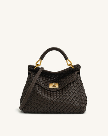 Sac tressé classique à poignée Lucia – Marron foncé