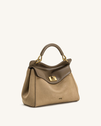 Sac à main classique en suédine Lucia – Taupe