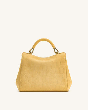 Sac à main classique en suédine façon croco Lucia – Jaune