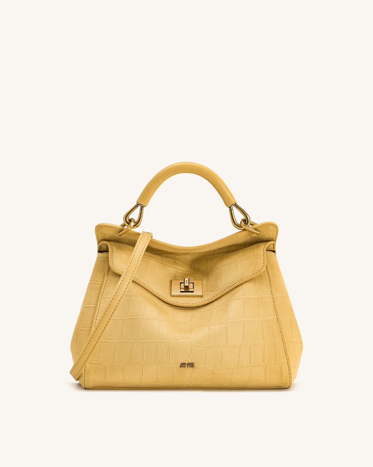 Sac à main classique en suédine façon croco Lucia – Jaune