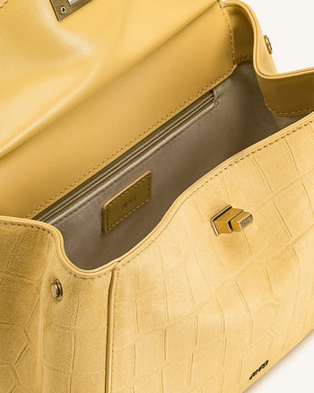 Sac à main classique en suédine façon croco Lucia – Jaune