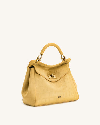 Sac à main classique en suédine façon croco Lucia – Jaune