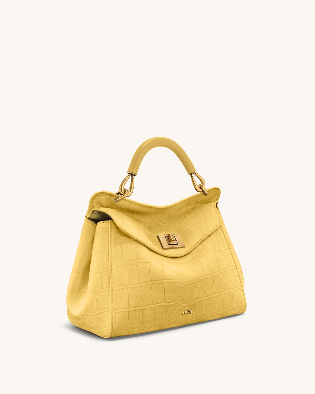 Sac à main classique en suédine façon croco Lucia – Jaune