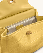 Sac à main classique en suédine façon croco Lucia – Jaune