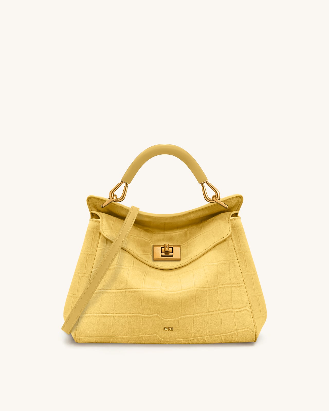 Sac à main classique en suédine façon croco Lucia – Jaune