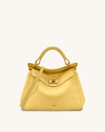 Sac à main classique en suédine façon croco Lucia – Jaune