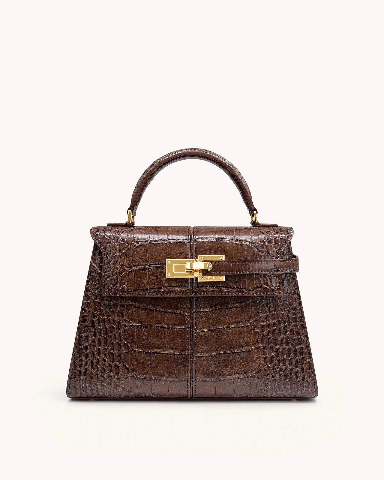 Sac à main Elise large à motif croco - Marron châtaigne