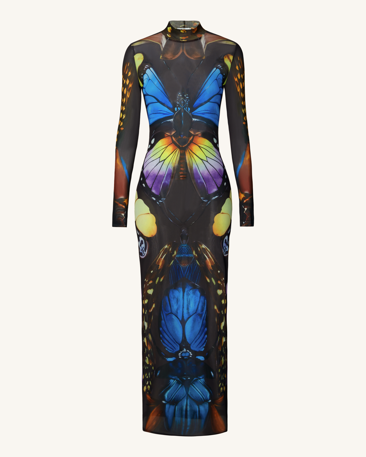 Robe longue en tulle à motif papillon – Multicolore