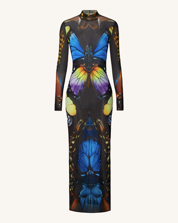 Robe longue en tulle à motif papillon – Multicolore