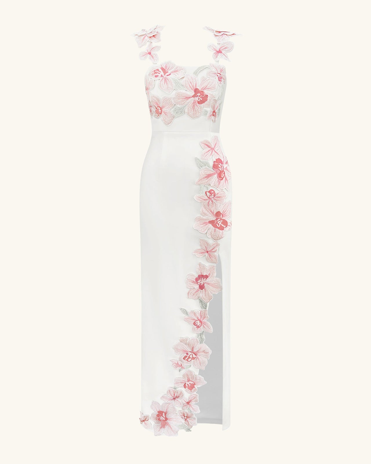 Robe brodée de fleurs - Blanc/Rose