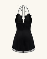 Robe Mini Brodée de Fleurs - Noire