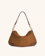 Sac épaule Jayla en daim synthétique orné d’un pendentif en métal – Marron