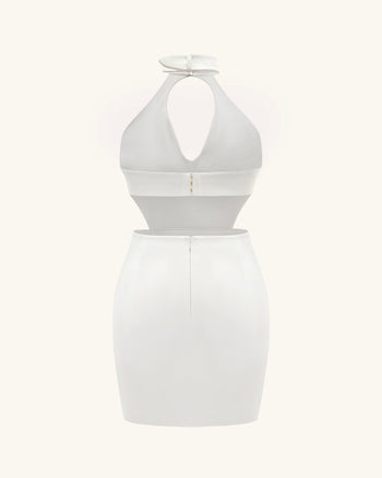 Robe Mini Gabriella à Découpes, Ceinturée, à Col Halter – Ivoire