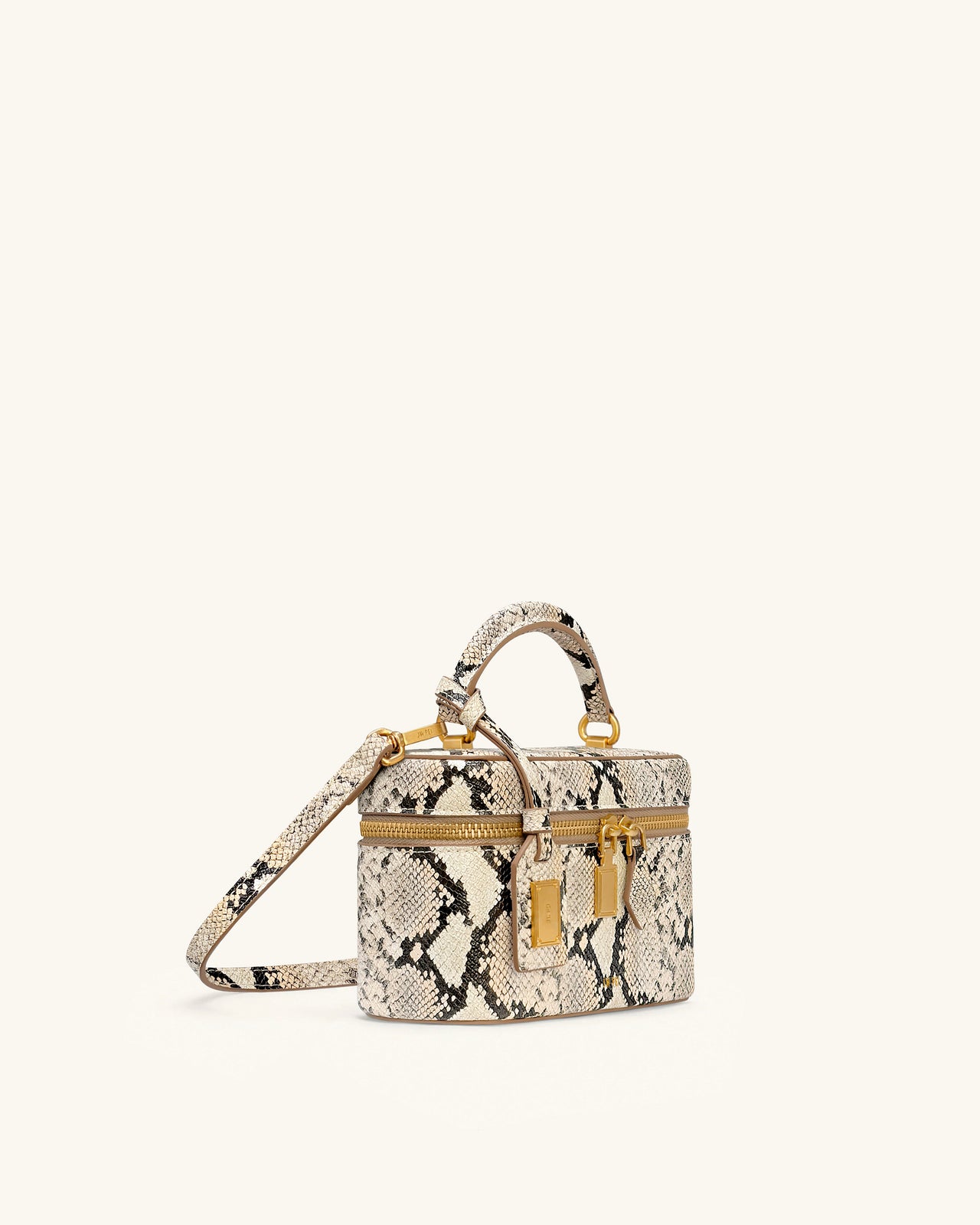 Sac à main avec anse supérieure en forme de boîte et motif serpent Cleo - Beige