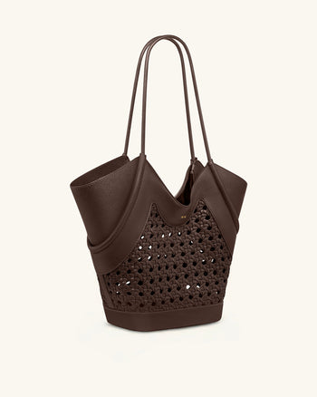 Sac fourre-tout à empiècement tissé Maribel - Marron foncé
