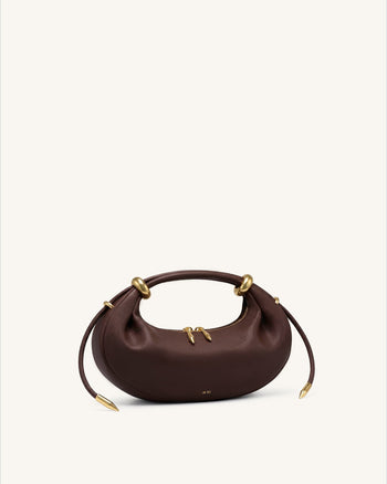 Ellie Sac à main demi-lune avec anneau métallique - Marron foncé