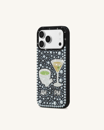 Coque de téléphone martini ornée de perles - Noir
